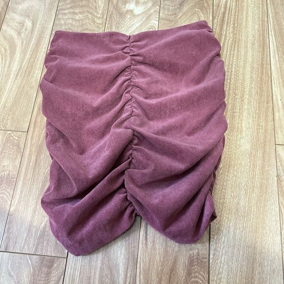 Zara Draped Ruched Mini Skirt Size M Mauve Pink Corduroy Preppy Fitted Coquette - Picture 2 of 6